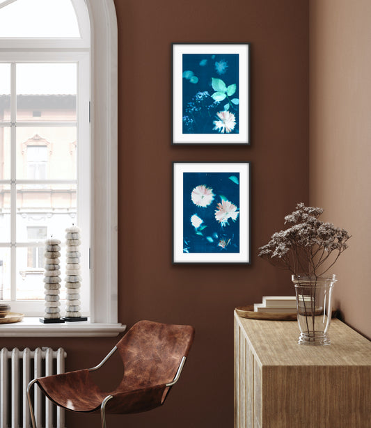 Floating Flowers Set of 2 Framed Limited Edition Prints in Black